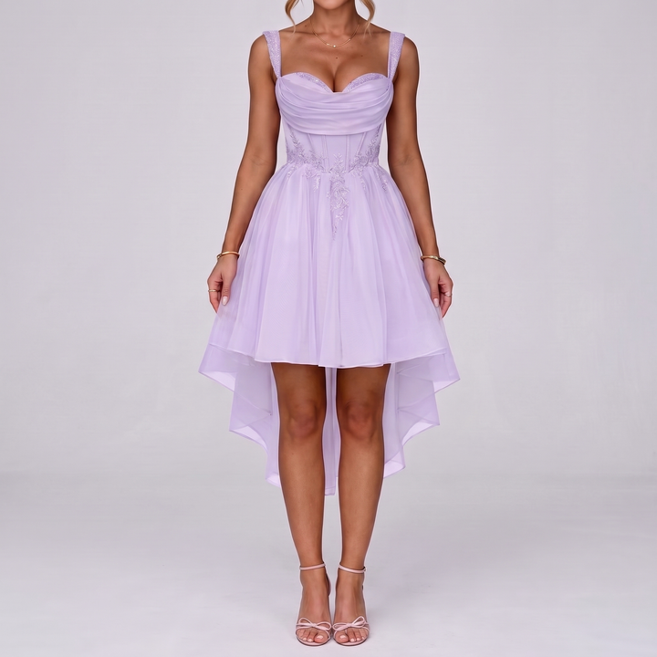 Women's Tulle Midi Dress with Fit and Flare Skirt 9