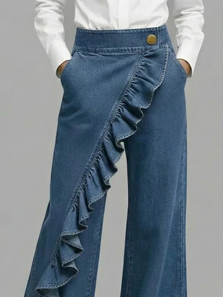 Women's Wide Leg Jeans for Daily Wear with Ruffle Detail 1