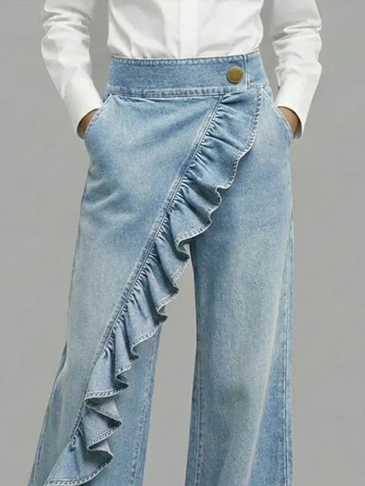 Women's Wide Leg Jeans for Daily Wear with Ruffle Detail 2