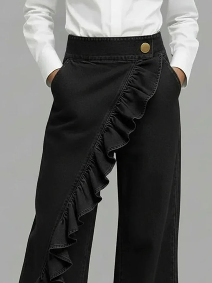 Women's Wide Leg Jeans for Daily Wear with Ruffle Detail 3