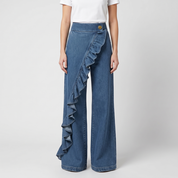 Women's Wide Leg Jeans for Daily Wear with Ruffle Detail 4