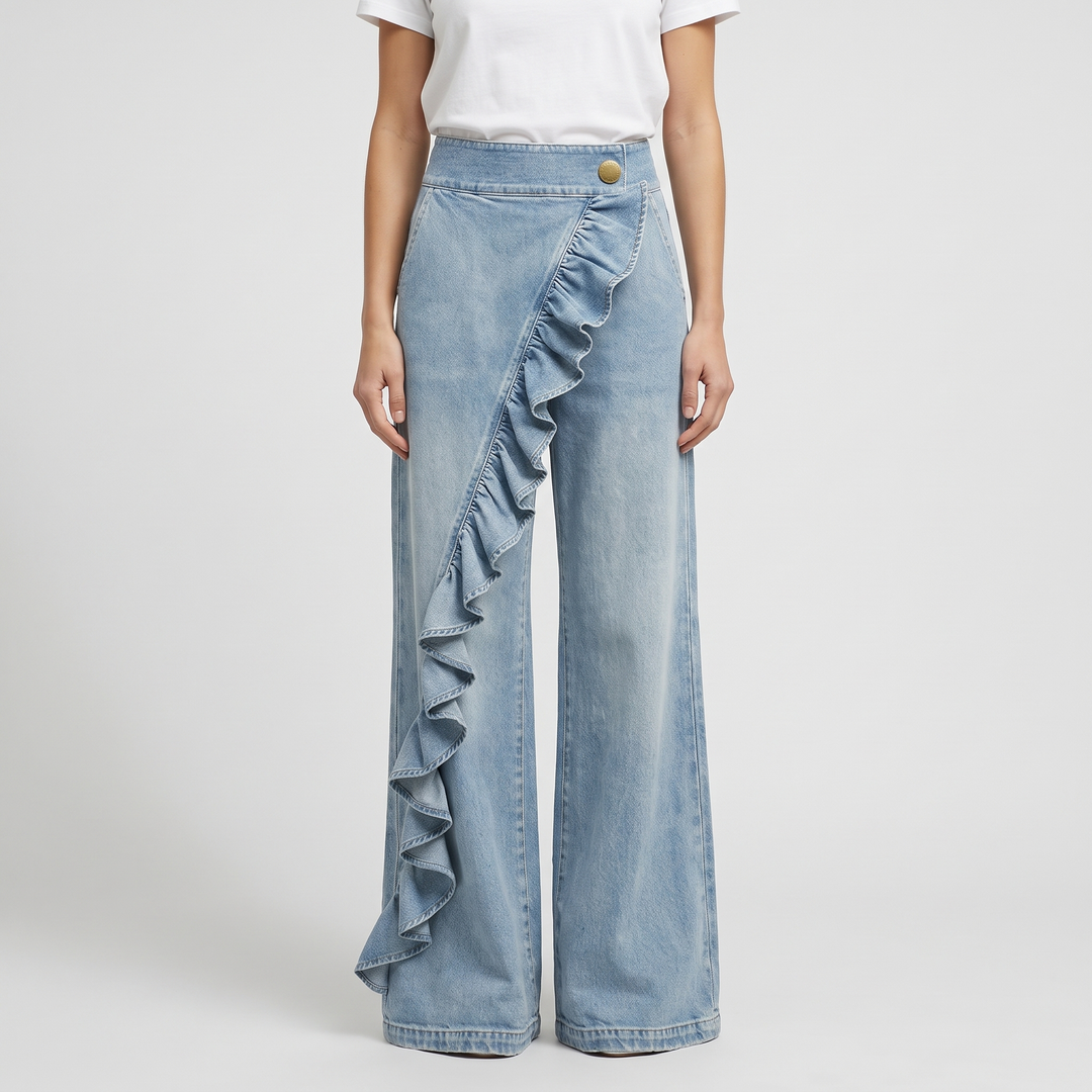 Women's Wide Leg Jeans for Daily Wear with Ruffle Detail 5