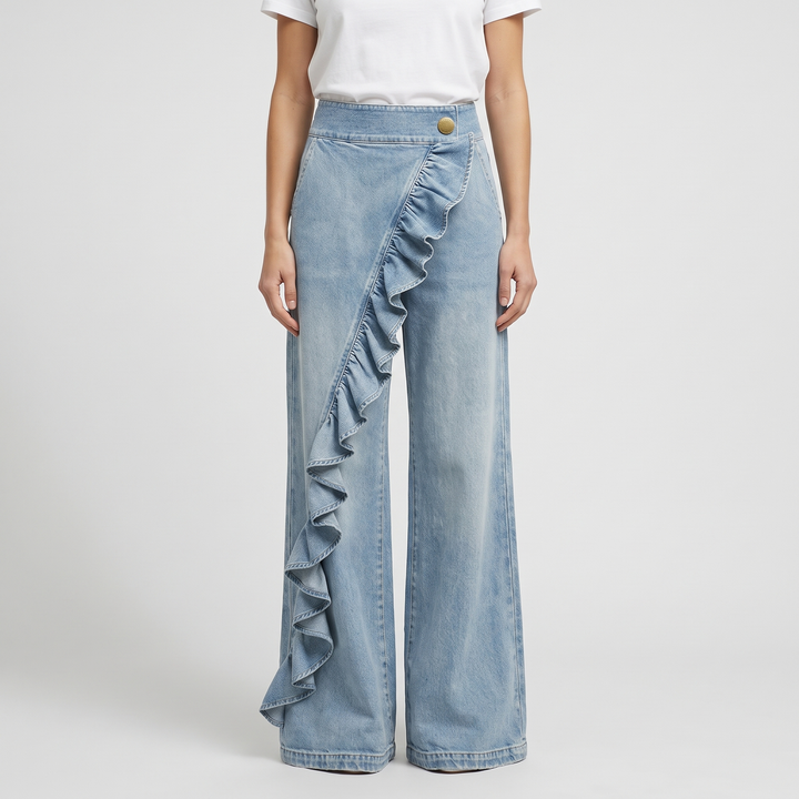 Women's Wide Leg Jeans for Daily Wear with Ruffle Detail 5
