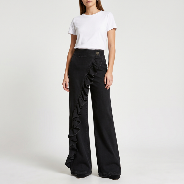 Women's Wide Leg Jeans for Daily Wear with Ruffle Detail 6