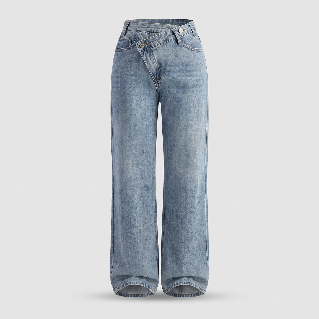 Women's Wide Leg Jeans with Asymmetric Waist 0