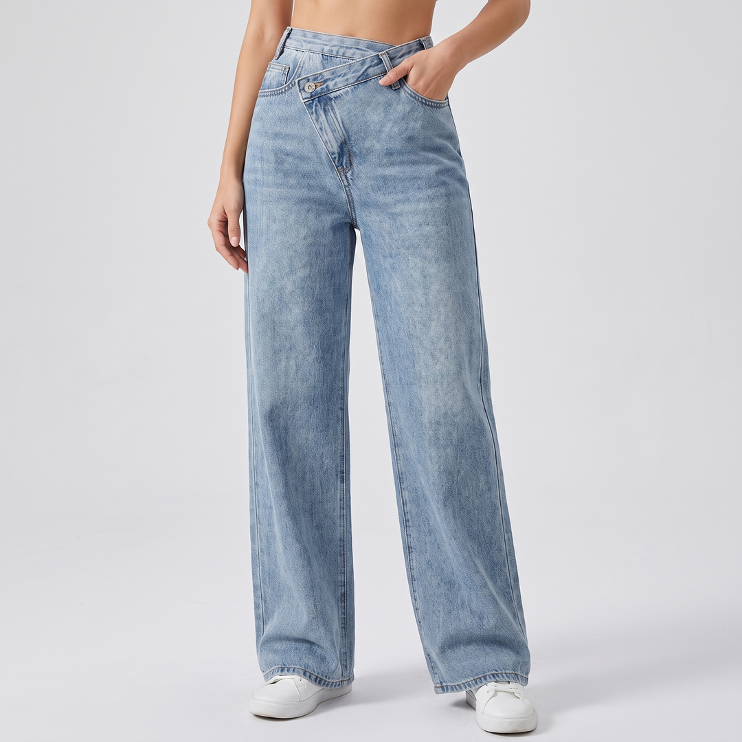 Women's Wide Leg Jeans with Asymmetric Waist 1