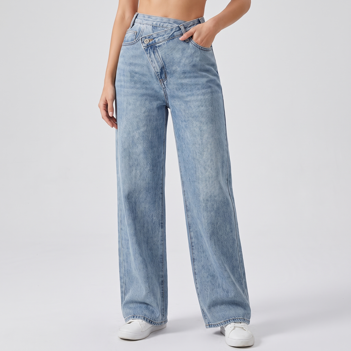 Women's Wide Leg Jeans with Asymmetric Waist 1