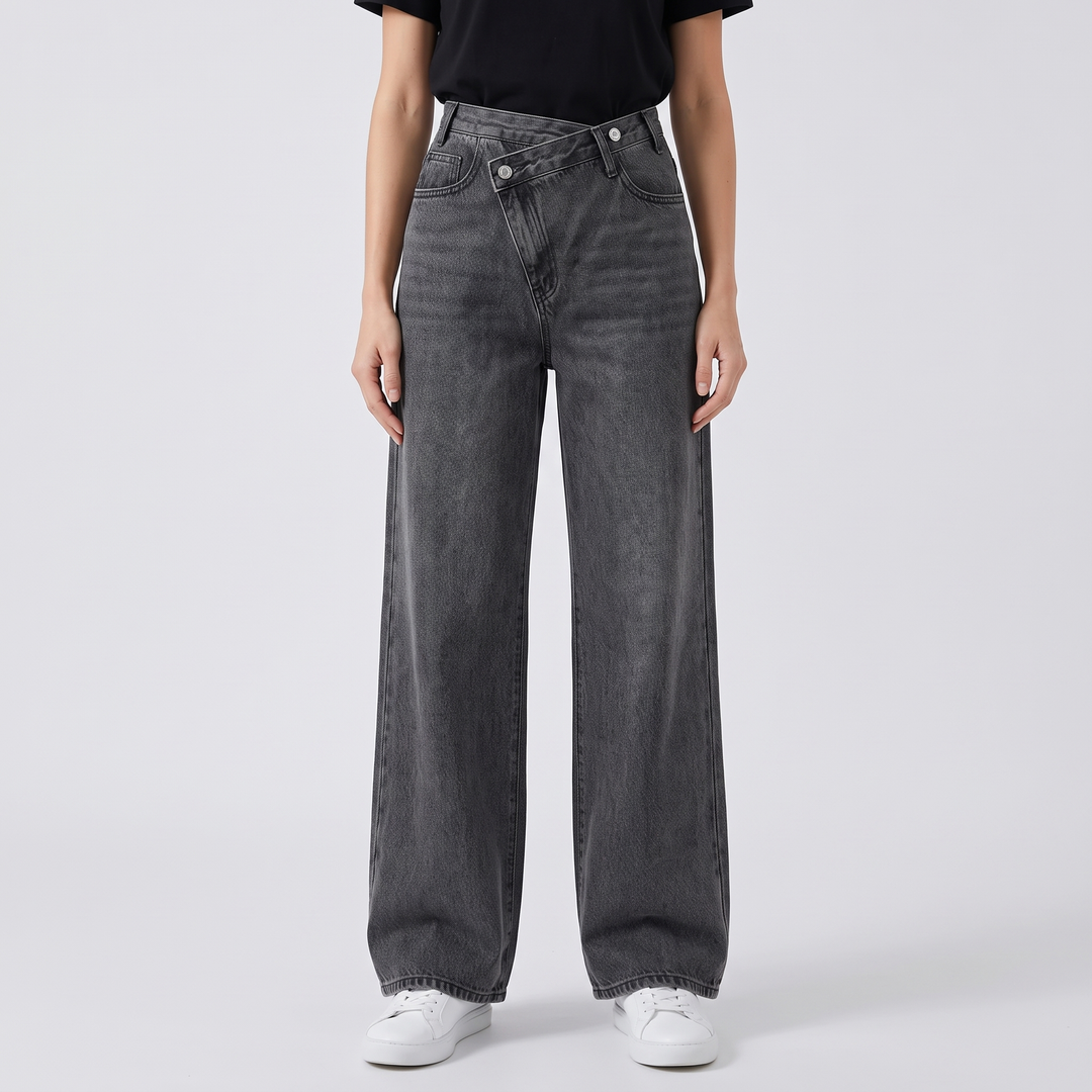 Women's Wide Leg Jeans with Asymmetric Waist 2