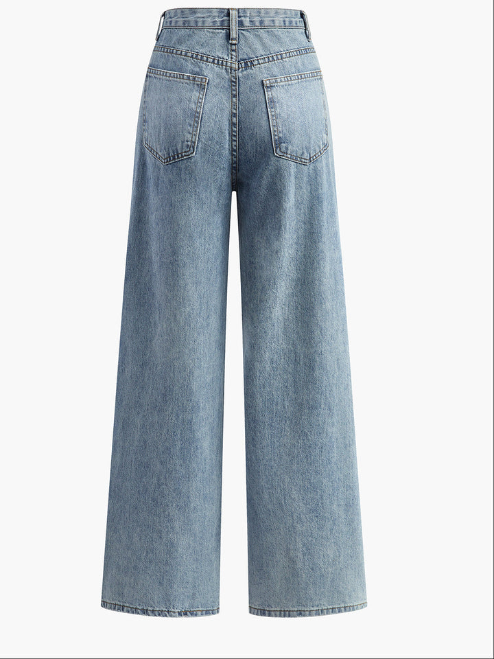 Women's Wide Leg Jeans with Asymmetric Waist 3
