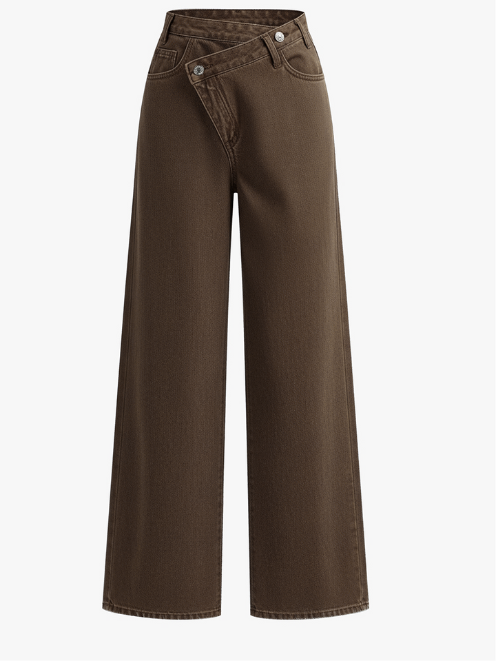 Women's Wide Leg Jeans with Asymmetric Waist 6