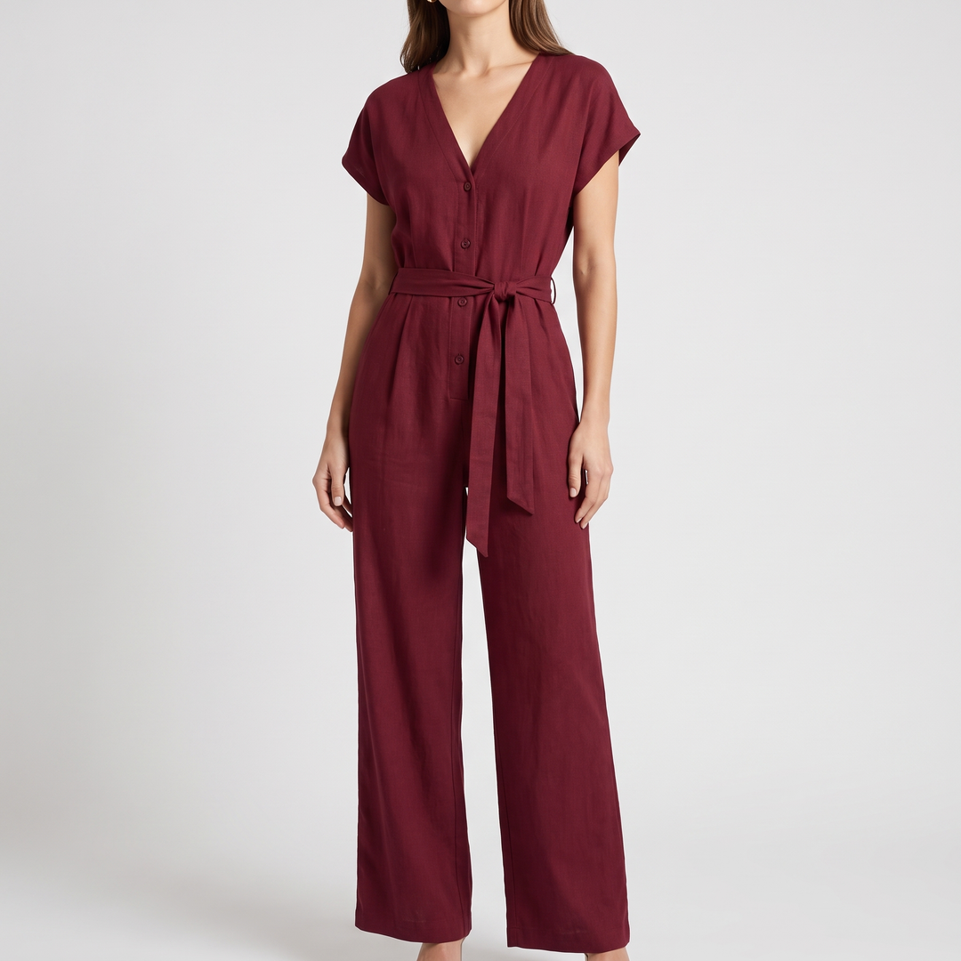 Women's Wide Leg Jumpsuit for Travel with Tie Waist 2