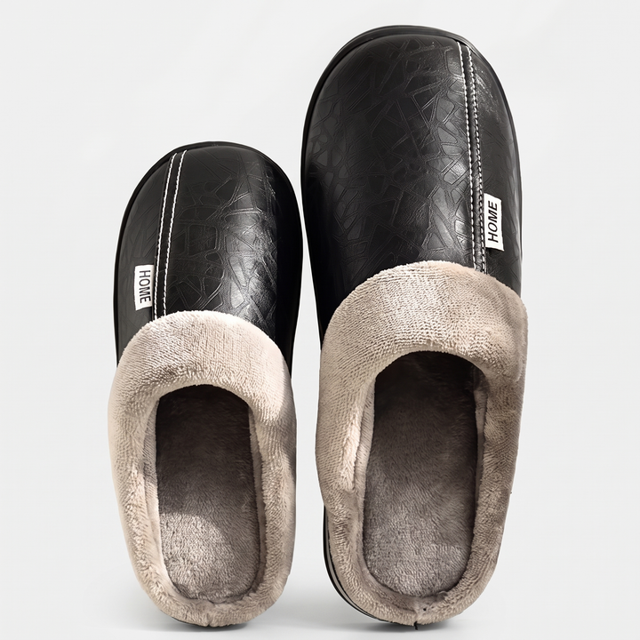 Men's Cushioned Leather Slides for Home with Arch Support